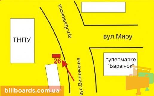 Billboard B in Ternopil Krivonosa st. / Mira st., vozle supermarketa "ATB" scheme