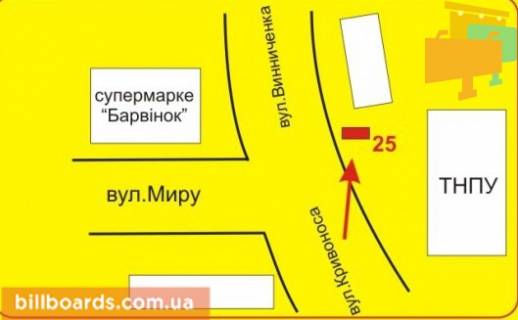 Billboard A in Ternopil Krivonosa st. / Mira st., vozle supermarketa "ATB" scheme