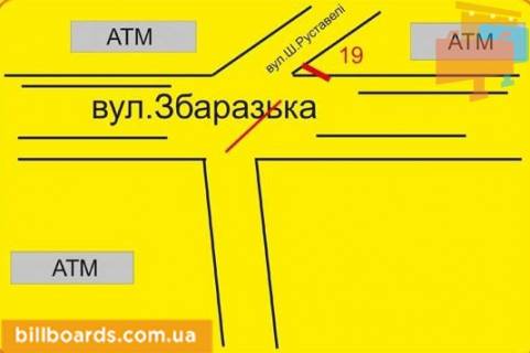 Billboard B in Ternopil Rustaveli st., 29 / Zbarazskaa st., iz centra scheme