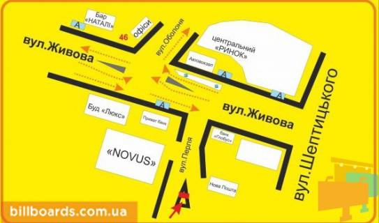 Citylight A in Ternopil Perla st., vozle supermarketov "Novus", "El'dorado", "Jysk" scheme