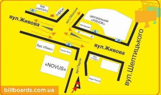 Citylight B in Ternopil Perla st., vozle supermarketov "Novus", "El'dorado", "Jysk" scheme