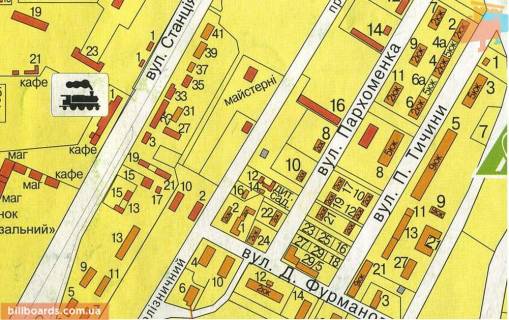 Billboard A in Vinnytsia Privokzal'na st., 16, bila optovogo rinku "Vokzal'nij", v storonu zaliznicnogo vokzalu scheme