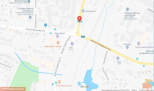 Billboard A in Vinnytsia Privokzal'na st., nedaleko vid zupinki "st. Privokzal'na" scheme