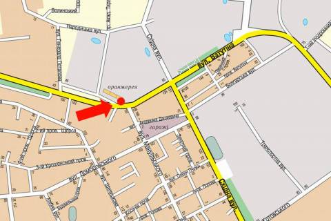 Billboard B in Zhytomyr, 3x6  Nezaleznosti av. (kol. Vatutina st.), 55 / Mazepi st. (kol. Manuil's'kogo st.), v bik vokzalu scheme