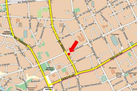 Billboard B in Zhytomyr Grusevskogo st. (byvs. st. Kotovskogo), 14 / Pokrovskaa st. (byvs. st. Sorsa) scheme