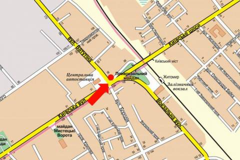 Prismatron, Prism B in Zhytomyr, 3x6  Kiivs'ka st. / Nezaleznosti av. (kolis. st. Vatutina), bila avtovokzalu, z centru - 18506 scheme