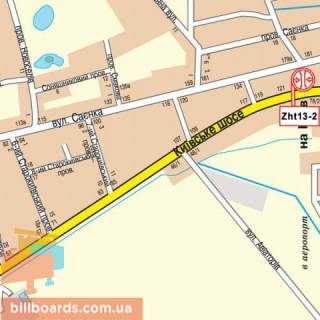 Billboard B in Zhytomyr Kiivs'ke sose, 141 - Saenko st. scheme