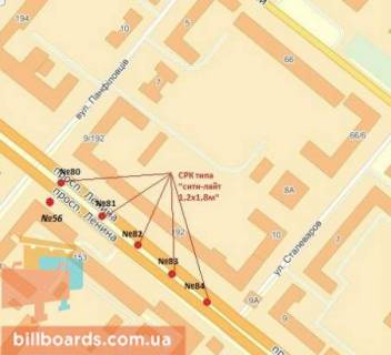 Citylight B in Zaporizhzhya, 1.8x1.2  av. Sobornij - st. Goncarenka - st. Miru scheme