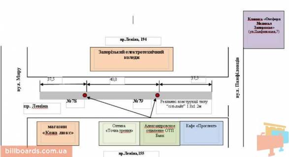 Citylight A in Zaporizhzhya Sobornij av. (kolis. Lenina av.) / Miru st. / Goncarenka st. (kolis. Panfilovciv st.), rozdil'nik, do vokzalu scheme