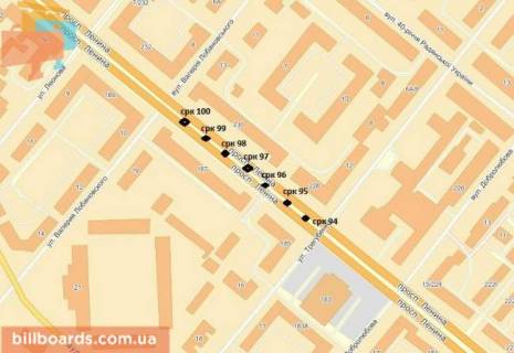 Citylight A in Zaporizhzhya Sobornij av. (kolis. Lenina av.) / Lobanovs'kogo st. / Tregubenka st., rozdil'nik, do vokzalu scheme