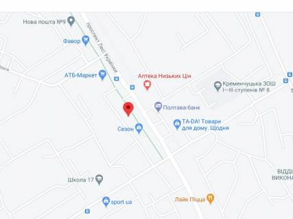 Billboard A in Kremenchuk Ukrainki av., 18, apteka "Med Servis", NoH035, prajs za rolik 10 sek 1 vihid/5 hvilin, z 8:00-22:00. Rozrahunok dla insih parametriv translacii utocnujte u menedzera. scheme