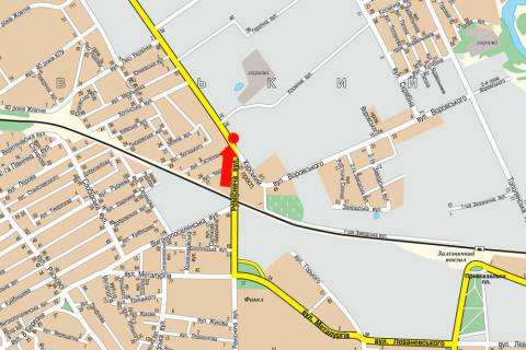 Billboard A in Sumi, 3x6  Kurs'kij av. / Remisnica st., bila koncernu "Ukrrosmetal" scheme