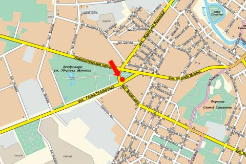 Billboard  in Kropyvnytskyi (Kirovograd), 3x6  Anovs'kogo st. / Tamma st. (kol. Geroiv Stalingradu st.), "Kolgosnij" i "Kritij" rinki (flazok) scheme