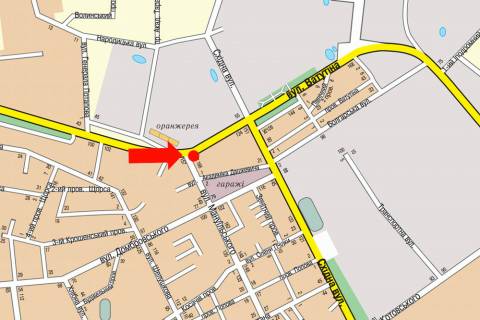 Billboard A in Zhytomyr, 3x6  Nezaleznosti av. (kol. Vatutina st.), 106 / Mazepi st. (kol. Manuil's'kogo st.), v bik vokzalu scheme