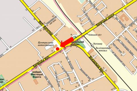 Billboard  in Zhytomyr, 3x6  Kiivs'ka st. / Nezaleznosti av. (kol. Vatutina st.), bila avtovokzalu, na svitlofori, v centr scheme