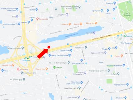 Billboard B in Kyiv, 3x6  Bazana av., 1L, bila TC "Park Plaza", miz st.m. "Poznaki" i "Osokorki", v storonu Harkivs'koi pl. scheme