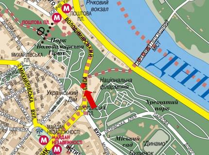 Citylight B in Kyiv, 1.8x1.2  Vladimirskij spusk, 100 m vid Evropejs'koi pl., v bik Postovoi pl. scheme
