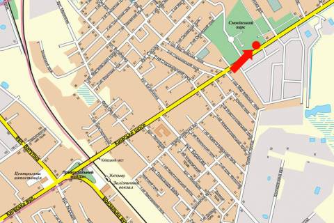 Billboard B in Zhytomyr, 3x6  Kiivs'ke sose, park, viizd v bik m. Kiiv scheme