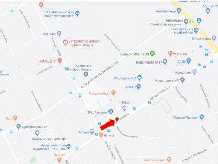 Citylight B in Zhytomyr, 1.8x1.2  Kiivs'ka st. - st. Shidna, bila TRC "Armarok", McDonald's, z centru scheme