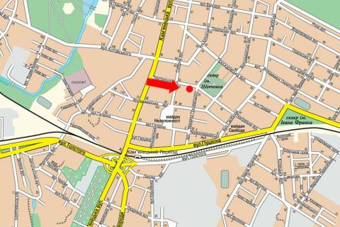 Citylight A in Khmelnitsky, 1.8x1.2  Teatral'na st., 28 / Grusevskogo st., bila Oblasnoi naukovoi biblioteki scheme