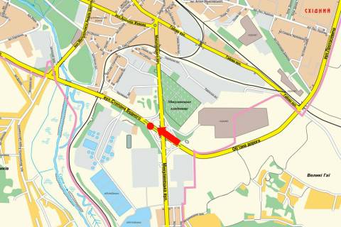 Billboard  in Ternopil, 3x6  Budnogo st. / Mikulinec'ka st., bila AZS "Ukr-Petrol'", rozdil'nik scheme