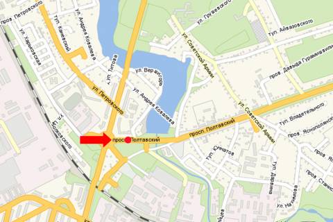 Billboard A in Kremenchuk, 3x6  Poltavs'kij av. / Svobodi av. (kol. 60-ricca Zovtna st.) scheme