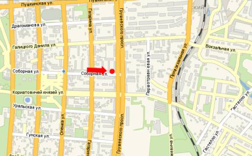 Citylight B in Kam'yanets-Podilsky, 1.8x1.2  Soborna st. / Grusevs'kogo av., bila central'nogo rinku scheme