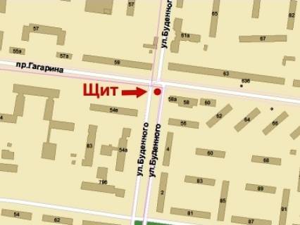 Billboard A in Krivy Rig, 3x6  Gagarina av., 58a - Vasakina (kol. Budennogo) st. scheme