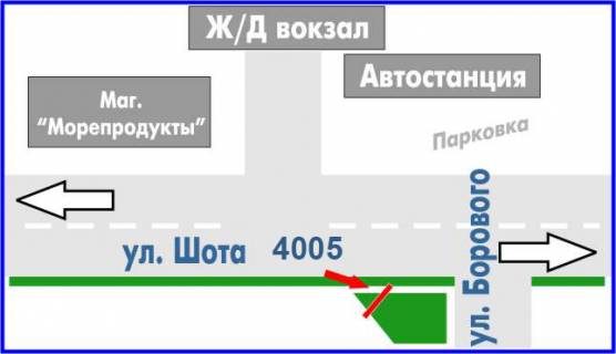 Billboard B in Pokrovsk Zaliznicna st. (kolis. Sota st.) - Universitets'kij prov. (kolis. Borovogo st.) scheme
