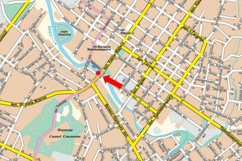 Citylight A in Kropyvnytskyi (Kirovograd), 1.8x1.2  Vasilivs'kij av. / V. Perspektivna st. (kol. Marksa st.), bila cerkvi scheme