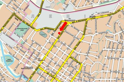 Citylight A in Kropyvnytskyi (Kirovograd), 1.8x1.2  V. Perspektivna st. (kol. Marksa st.), 10, bila magazinu "Music Brand" scheme