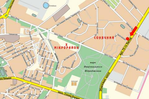 Billboard A in Ternopil, 3x6  15-go Kvitna st. / Bojcukiv st., bila TC "Raj Centr", supermarketu "Sil'po", v centr scheme