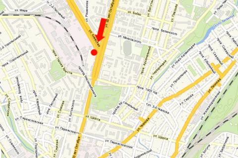 Citylight A in Kremenchuk, 1.8x1.2  Svobodi av. (kol. 60-ricca Zovtna st.), 47 / Kiivs'ka st., bila magazinu "Gurman" scheme