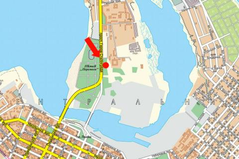 Billboard B in Mykolaiv, 3x6  Geroiv Stalingradu av., bila supermarketiv "Amstor", "Praktiker", v centr scheme