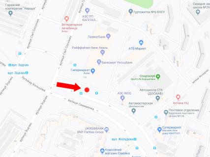 Billboard B in Kyiv, 3x6  Simirenka st., 17 - st.Sim'i Sosninih, bila supermarketu "Asan", v storonu supermarketu "Sil'po" scheme