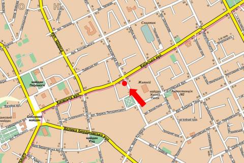 Citylight  in Zhytomyr, 1.8x1.2  Nebesnoi sotni st. (kol. Moskovs'ka st.) / Kiivs'ka st., bila CUMu, na svitlofori scheme