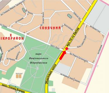 Billboard  in Ternopil, 3x6  15-go Kvitna st. / Kupcins'kogo st., bila TC "Mandarin", supermarketu "Sil'po" scheme