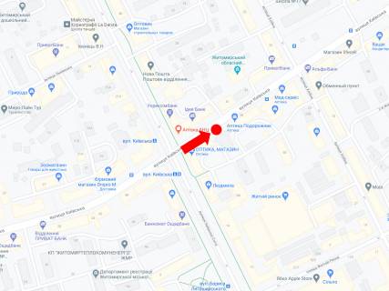 Citylight A in Zhytomyr, 1.8x1.2  Kiivs'ka st., 54, bila CUMa, zupinka, z centru scheme