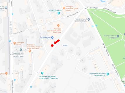 Citylight B in Kyiv, 1.8x1.2  Omelanovica - Pavlenka st. (kolis. Suvorova), bila supermarketu "Sil'po", v storonu pl. L.Ukrainki scheme