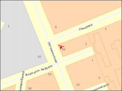 Billboard A in Kherson Pot'omkins'ka st. (kolis. Karla Marksa st.) - Gmir'ova st. scheme