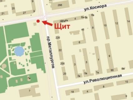 Billboard B in Krivy Rig, 3x6  Metalurgiv av., 24 - Sobornosti (kol. Kosiora) st., vhid do parku Hmel'nic'kogo scheme