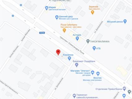 Billboard A in Verkhniodniprovsk Sevcenka av., 10, apteka "Med Servis", NoDp047, prajs za rolik 10 sek 1 vihid/5 hvilin, z 8:00-22:00. Rozrahunok dla insih parametriv translacii utocnujte u menedzera. scheme