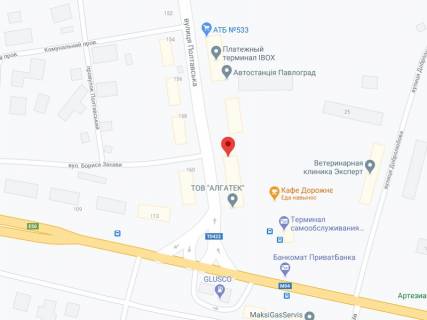 Video Billboard A in Pavlograd Poltavs'ka st., 129/5, apteka "Med Servis", NoDp093, prajs za rolik 10 sek 1 vihid/5 hvilin, z 8:00-22:00. Rozrahunok dla insih parametriv translacii utocnujte u menedzera. - 301482 scheme
