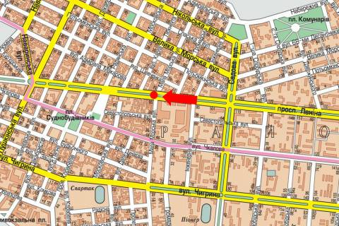 Prismatron, Prism A in Mykolaiv, 3x6  Central'nij av. (kol. Lenina av.) / M. Mors'ka st., bul'var, v bik Puskins'koi st., liva - 19533 scheme