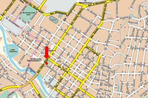 Citylight  in Kropyvnytskyi (Kirovograd), 1.8x1.2  V. Perspektivna st. (kol. Marksa st.) / Preobrazens'ka st., park im. Sevcenka scheme