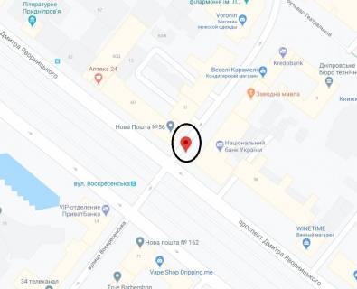 Citylight A in Dnipro (Dnipropetrovsk), 1.2х1.8  st. Voskresens'ka - prosp. Dmitra Avornic'kogo scheme