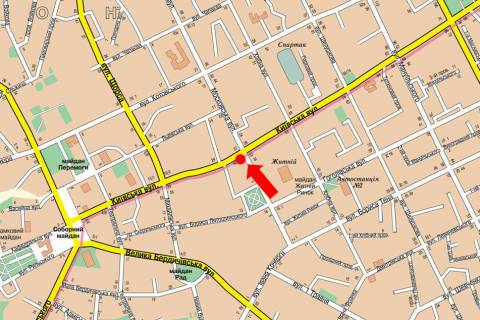 Citylight B in Zhytomyr, 1.8x1.2  Nebesnoi sotni st. (kol. Moskovs'ka st.) / Kiivs'ka st., bila CUMu, na svitlofori scheme