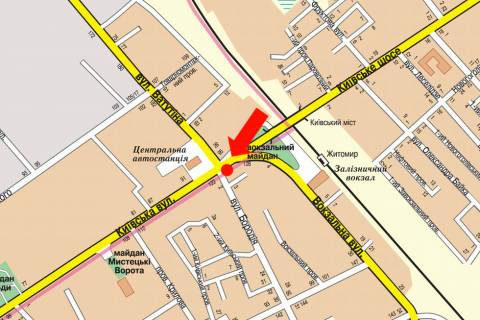 Prismatron, Prism  in Zhytomyr, 3x6  Kiivs'ka st. / Petluri st. (kol. Borodia st.), bila avtovokzalu, na svitlofori, v centr - 446583 scheme