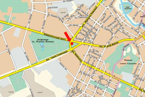 Billboard B in Kropyvnytskyi (Kirovograd), 3x6  Anovs'kogo st. / Tel'nova st. (kol. Pravdi av.), "Kolgosnij" i "Kritij" rinki scheme