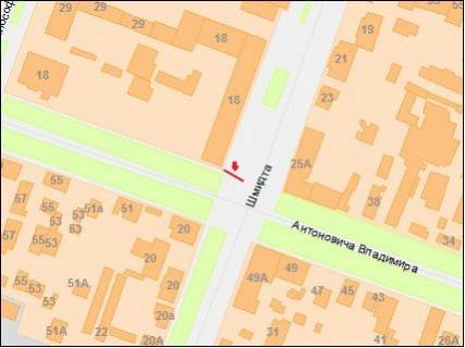 Billboard  in Dnipro (Dnipropetrovsk), 3x6  Banderi (kol. Smidta) st., 18 - Antonovica st. (kolis. Sverdlova st.) scheme